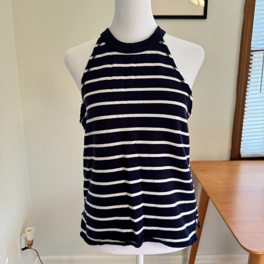 Aerie Blue and White Striped Cotton Blend Sweater Tank Top Size S